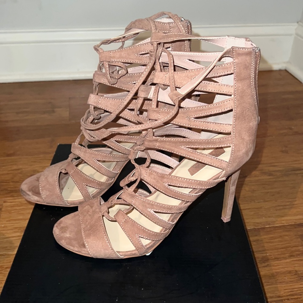 Suede lace up heels